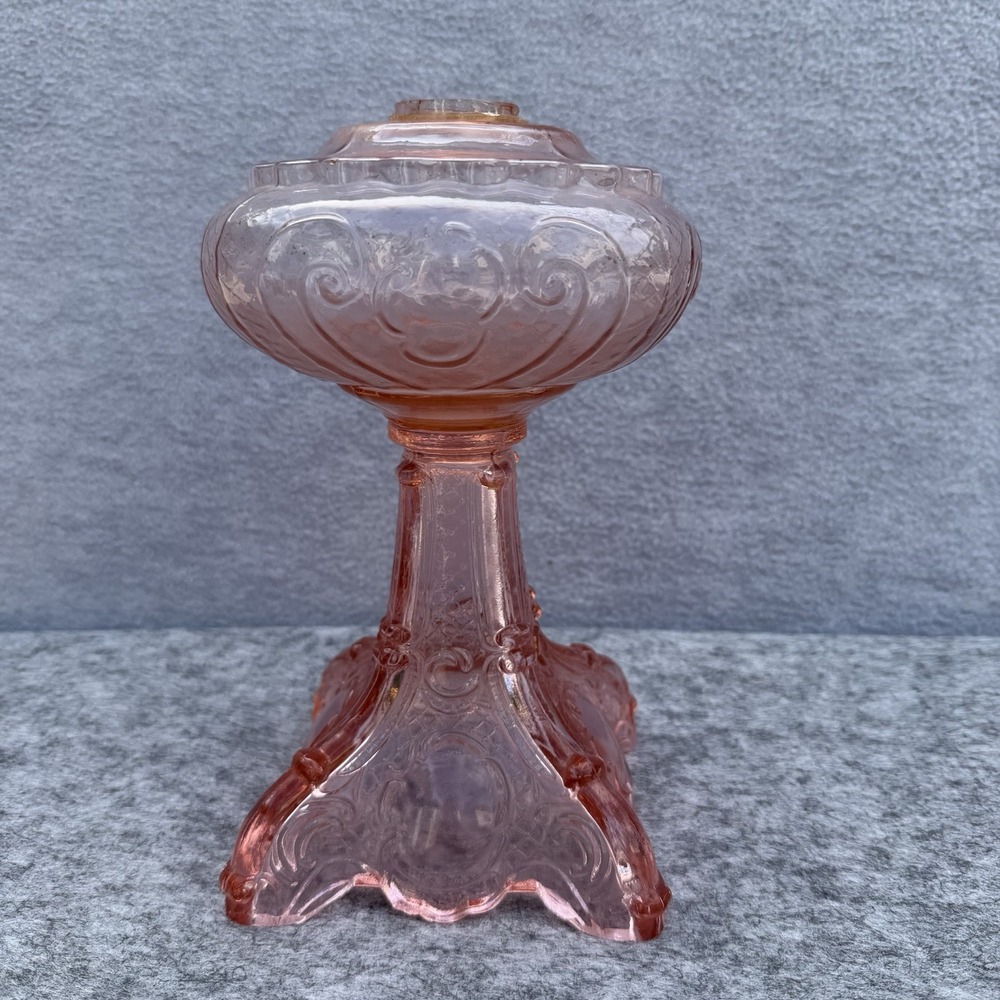 B&P Lamp Princess Feather Pattern, Kerosene Lamp With Pink Glass Font Base Only
